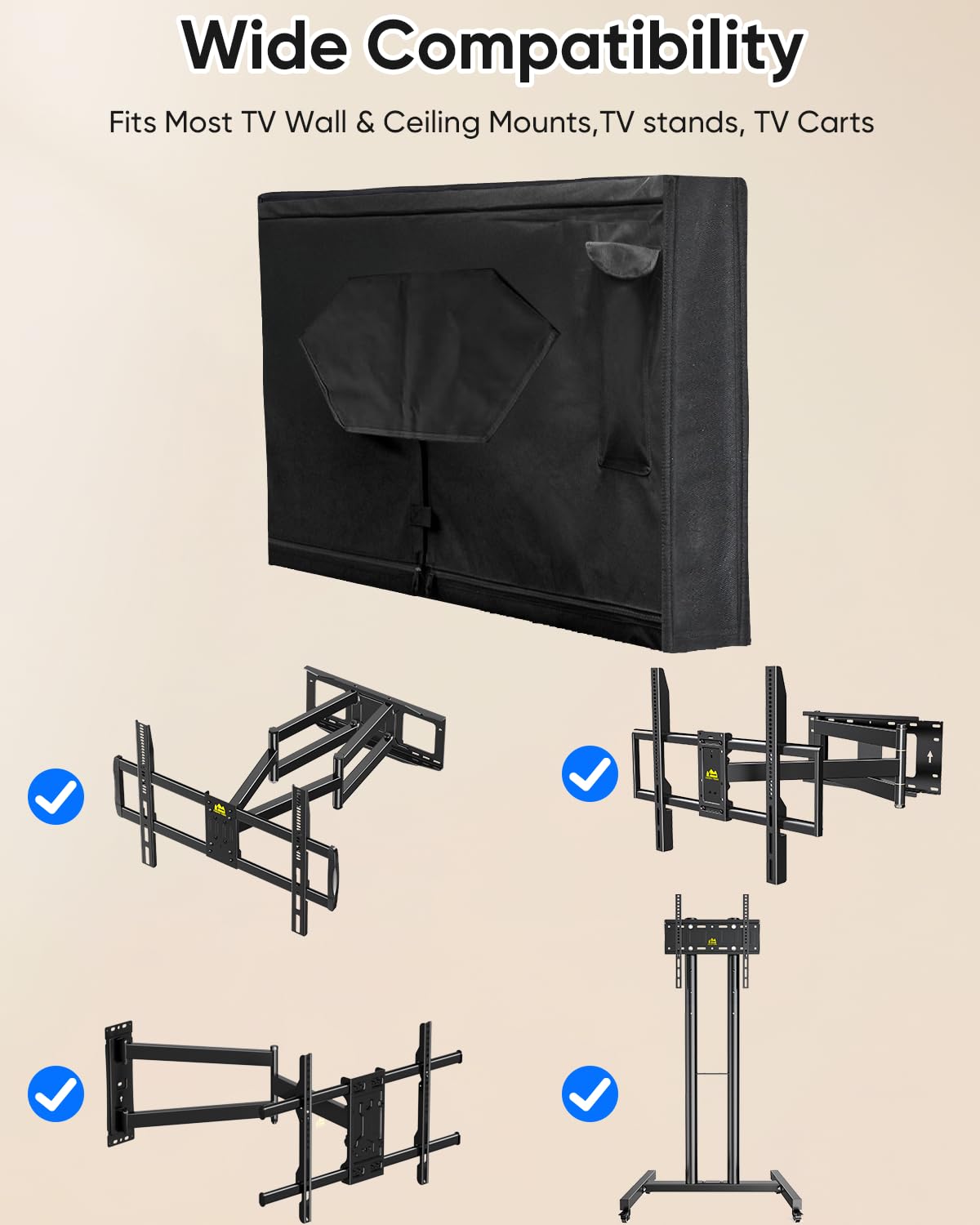 Outdoor-TV-Abdeckung 95-100 Zoll mit Reißverschluss, wetterfeste Abdeckung, Größe 228,6 cm B x 132,1 cm H, wasserdicht für Flachbildfernseher, weiche, Kratzfeste Innenseite, 600D Dicker
