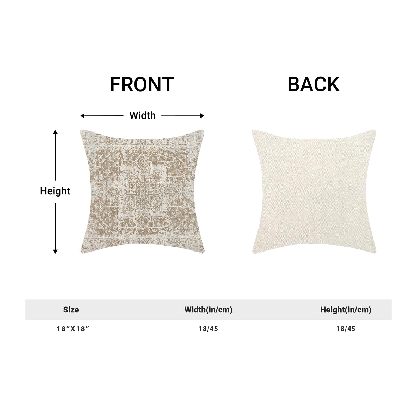 AEIOAE Ethnic Boho Throw Pillow Covers Linen Square Cushion Covers 18x18 Inch Set of 2 for Sofa Bed Outdoor Indoor Decor Brown Beige White - Image 4
