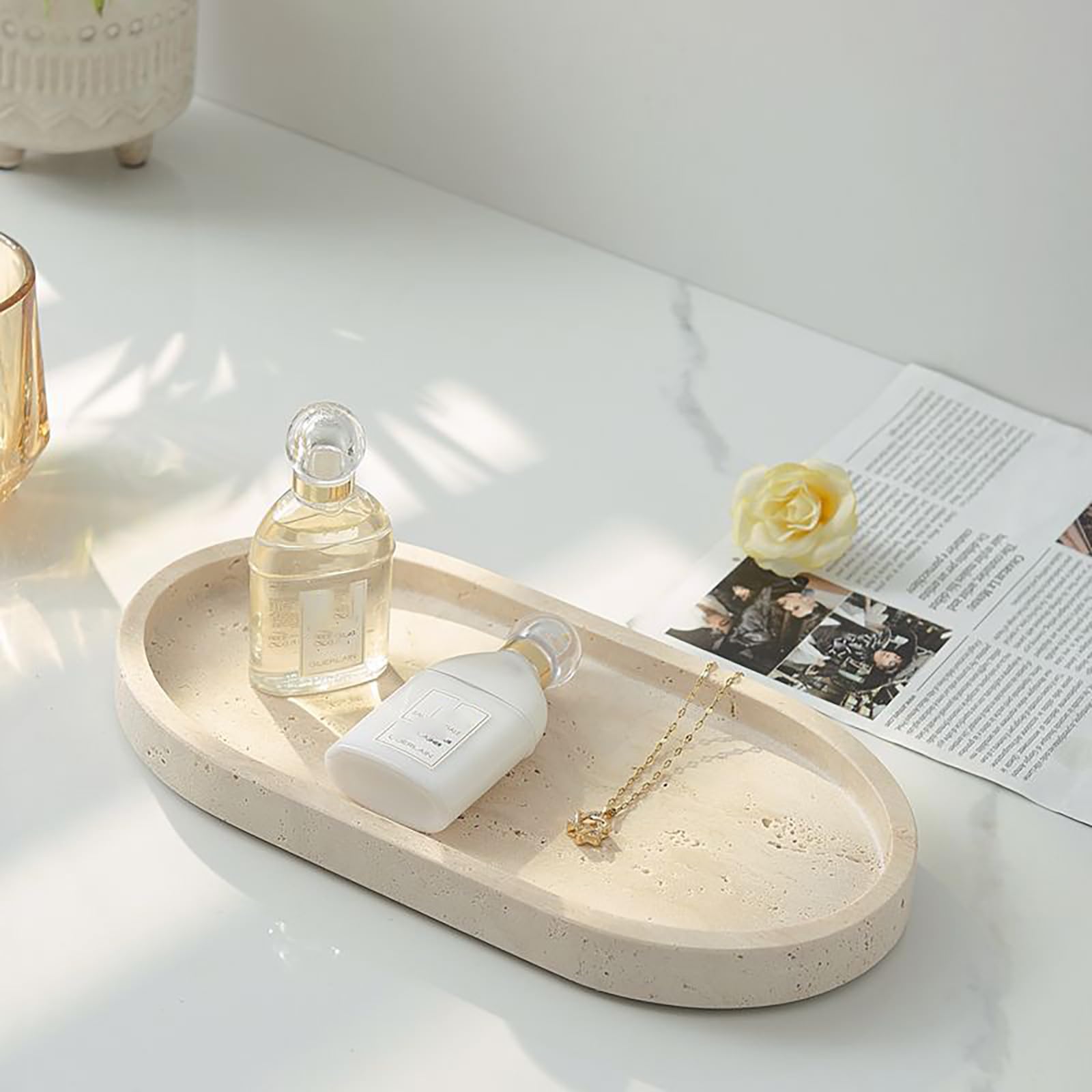Vassoio centrotavola naturale per la decorazione della casa, bagno, cassettiera, cucina, non resina/non ceramica (cerchio)