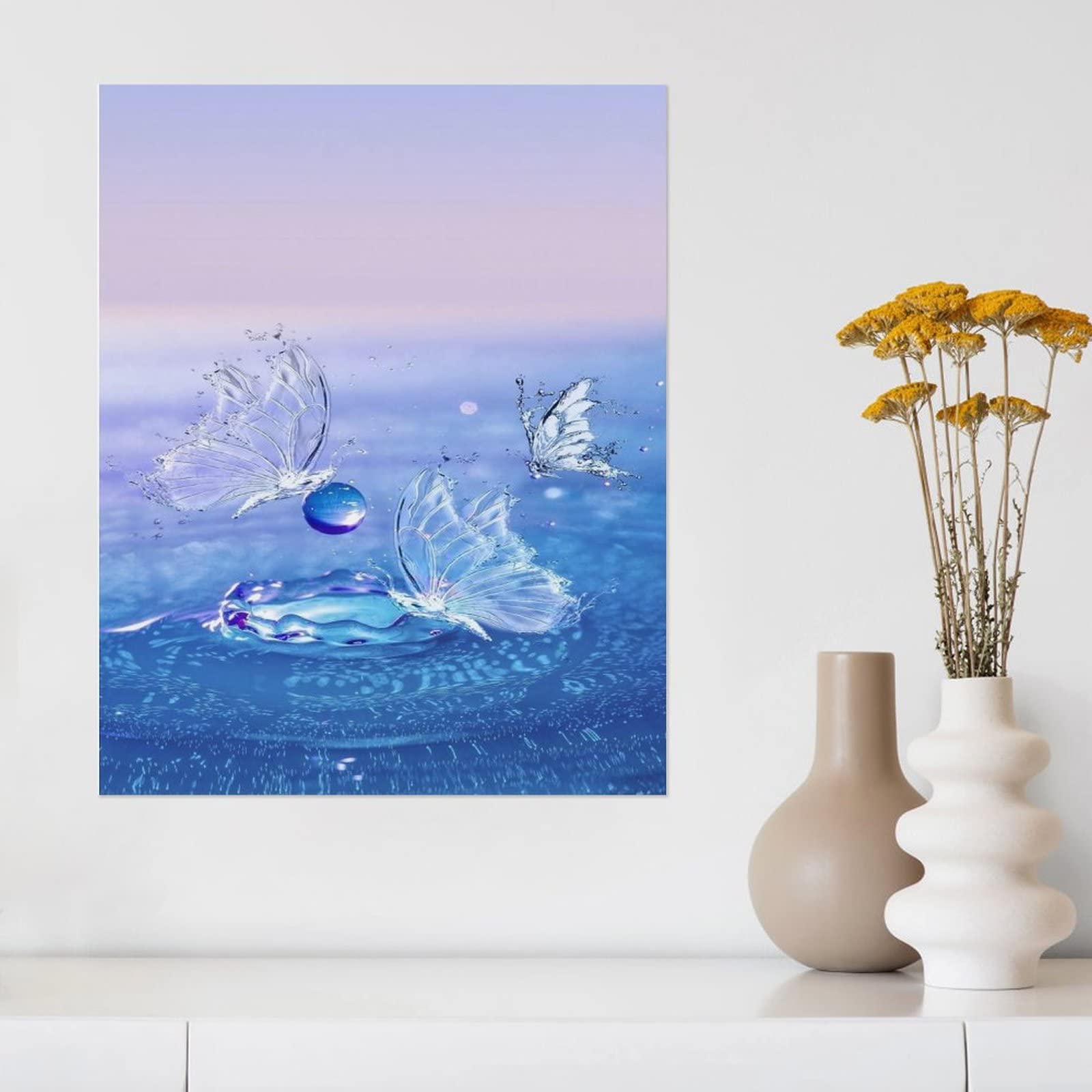 Amazon.co.jp: 絵画 3 匹の蝶が水の上を飛んでいますインテリア