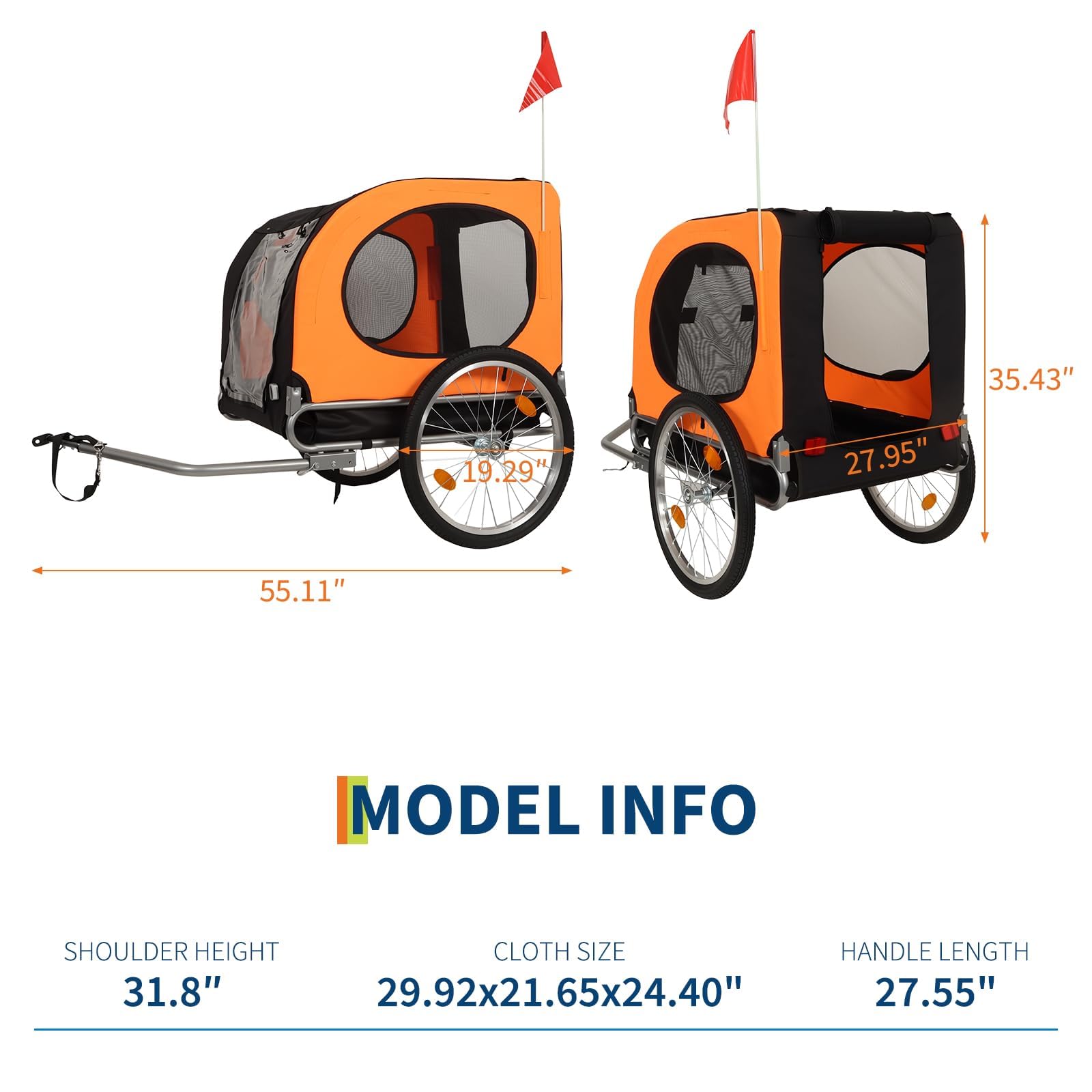 Gran remolque para perro, capacidad de 40 kg, portabicicletas para mascotas, tejido Oxford plegable, cierre universal, diseño plegable, alfombra antideslizante y bandera de seguridad