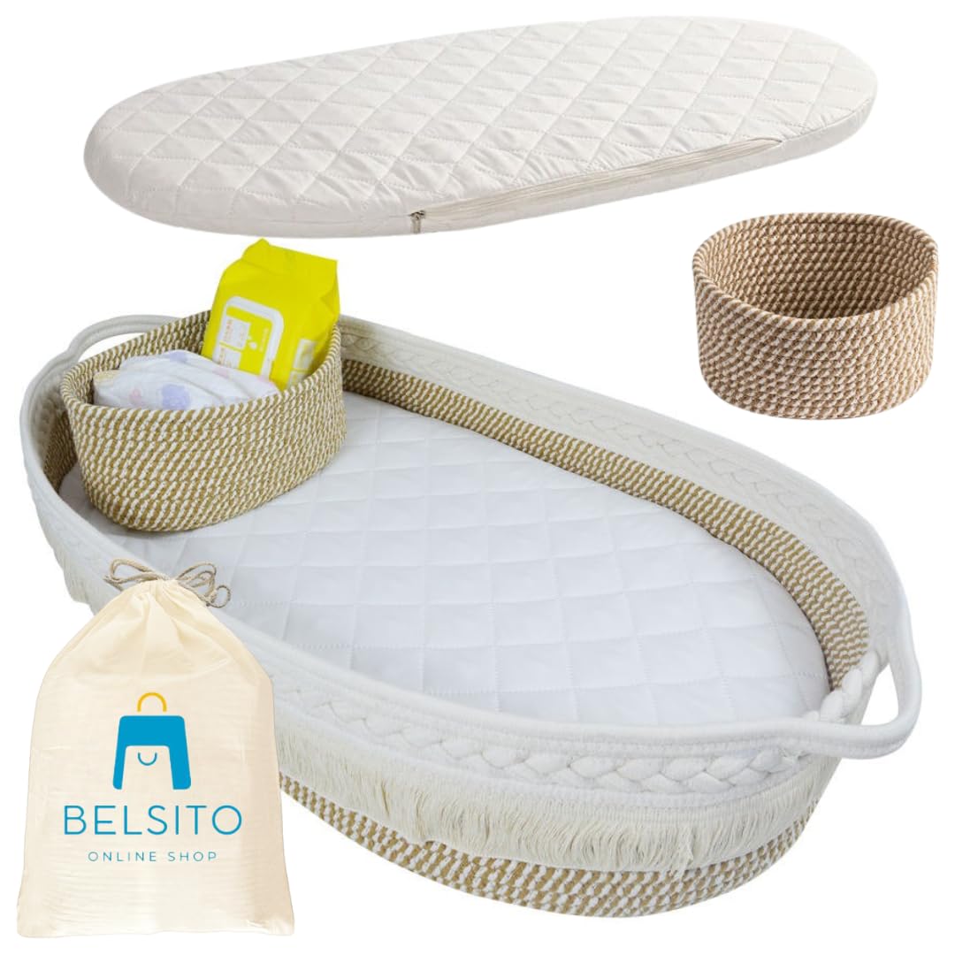 BELSITO Diaper Changing Basket, Diaper Caddy, Thick Changing Pad with Waterproof
