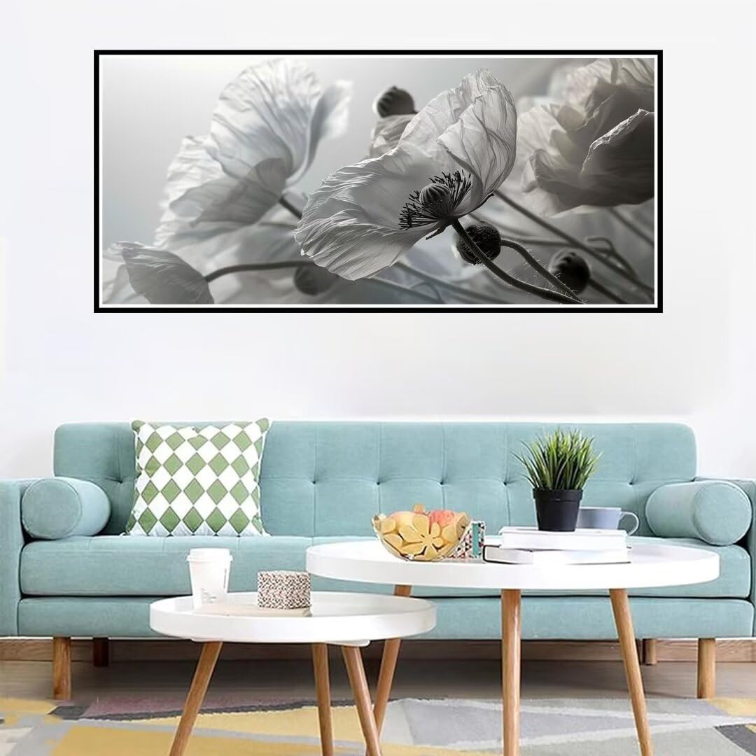 2 Pezzi papavero Pittura Diamante, 5D Diamond Painting Bianco, 40x90cm Diamond Painting Grandi Dimensioni, Strass Ricamo a Punto Croce Kit Diamond Painting per Decorazioni Natalizie Casa e Regalo X-7