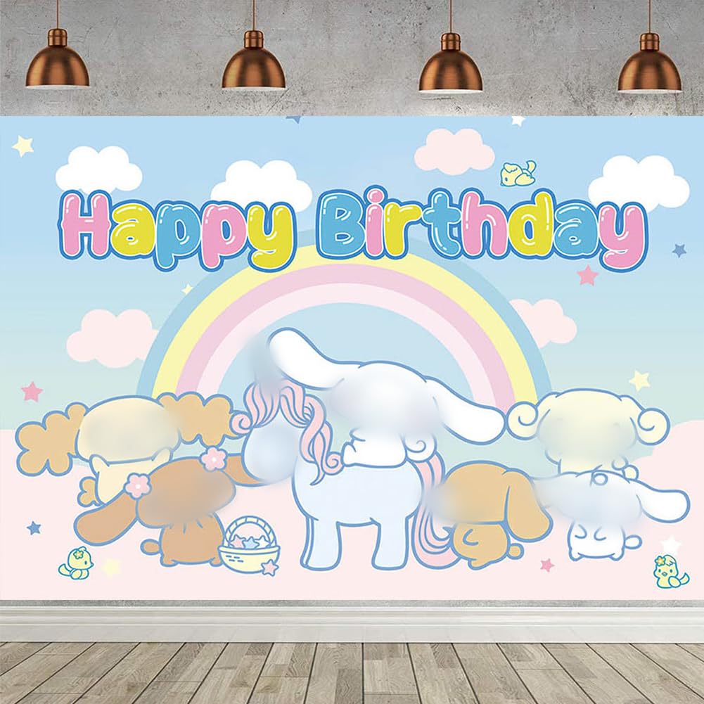 Cinnamoroll Décoration De Fête D'anniversaire, Fond De Photo Mignon De Fête De Dessin Animé 1,5 X 0,9 M Et 18 Ballons
