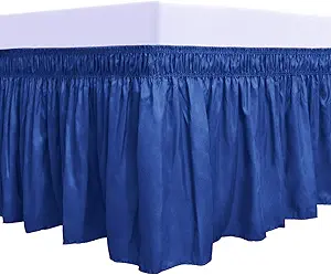 PureFit Wrap Around Ruffled Bed Skirt with Adjustable Elastic Belt - 18 Inch Drop Easy to Put On, Wrinkle Free Bedskirt Dust Ruffles, Bed Frame Cover for Twin, Twin XL and Full Size Bed, Classic Blue