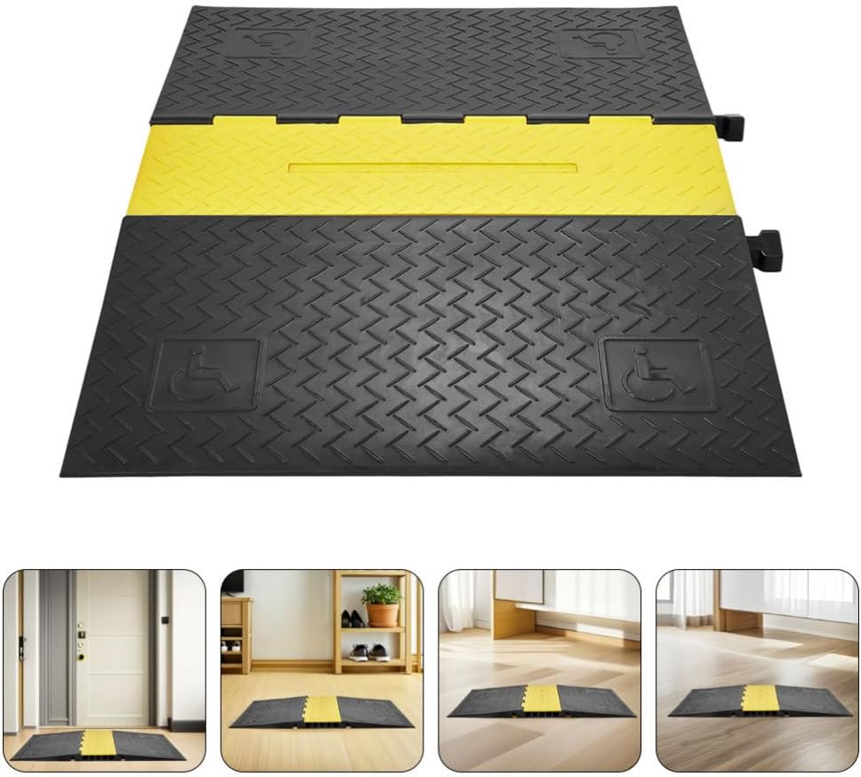 Floor Cable Cover Protector, 45.77x34.06in 5-Channel Rubber Cable Protector Ramp, 22000lbs Capacity Cord Cover Ramp Floor Wire Concealer for Driveway Sidewalk and Pedestrian Use