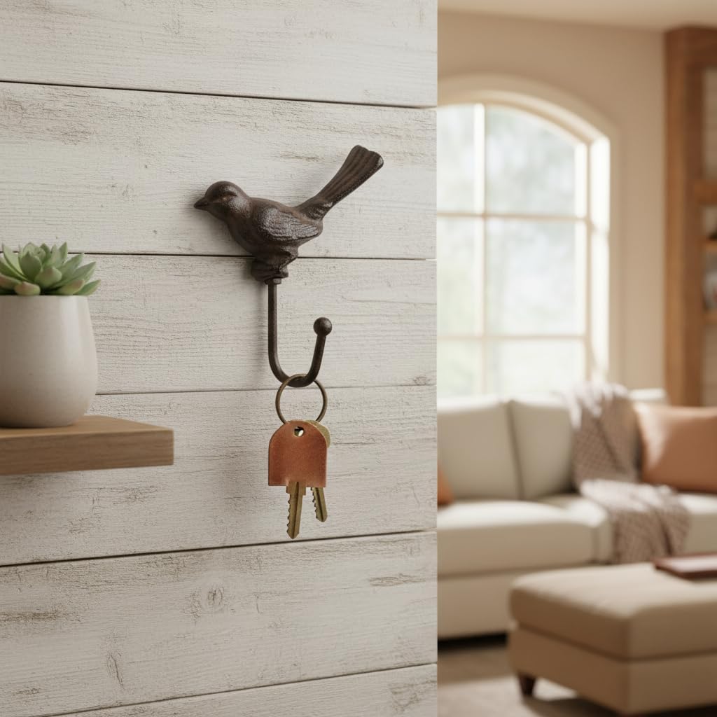 Comfy Hour Decorative Bird Wall Hook, Antique Cast Iron Sparrow Single Key Hanger for Wall Mount, Vintage Animal Coat & Hat Hook, Heavy Duty Recycled Metal, Brown, 1 Pack - Image 5