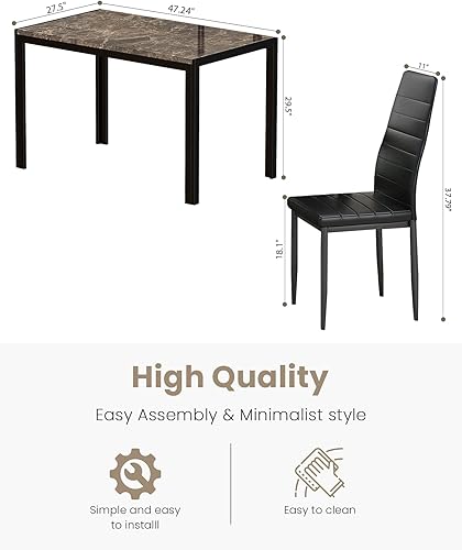 Miniatura 7 de Recaceik Furniture - Juego de comedor de imitación de 5 piezas, mesa de cocina moderna con parte superior de mármol y sillas altas para desayunar,