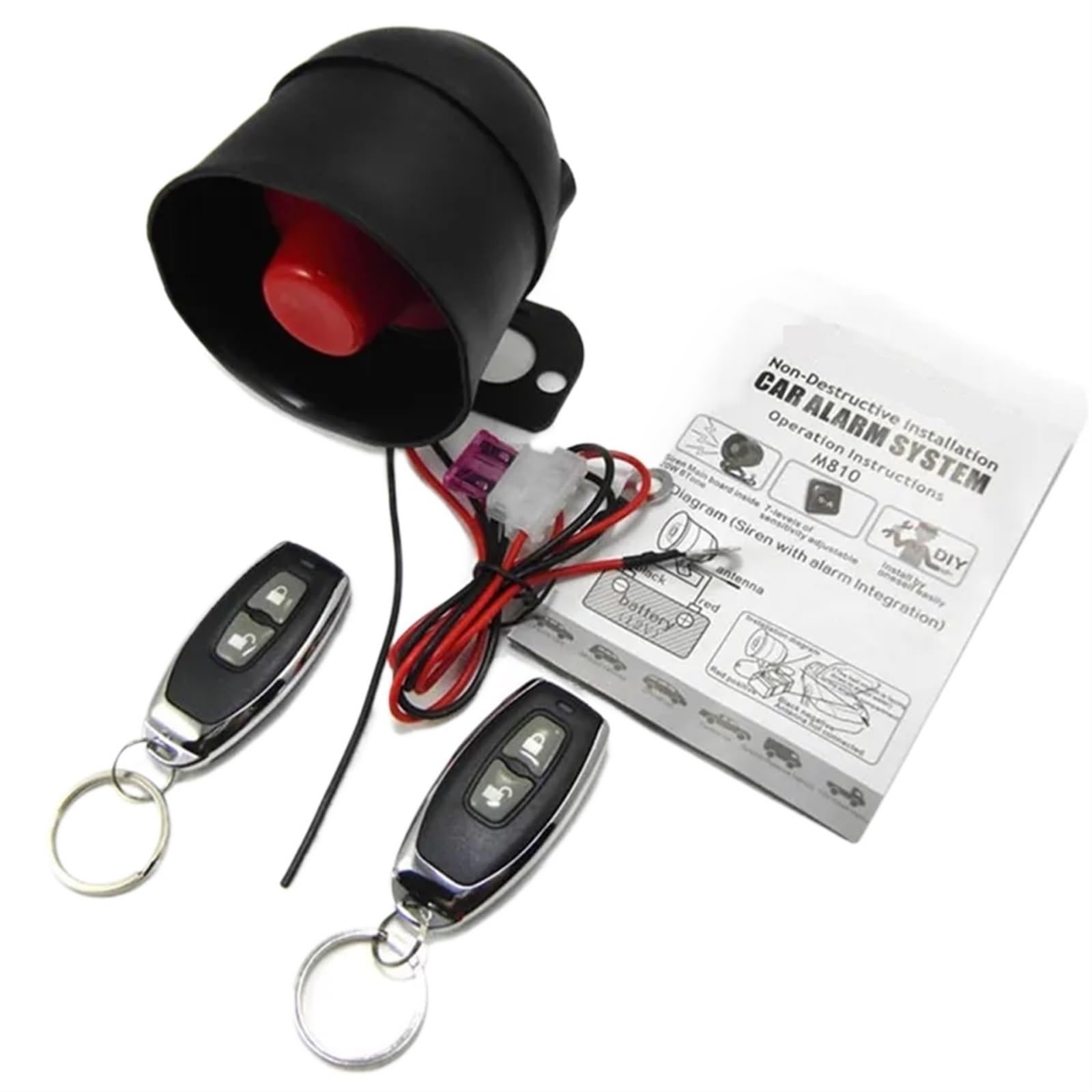 SystèMe D'Alarme Antivol pour Voiture Système d'alarme de Voiture à Sens Unique, sirène sans Fil, avec télécommande, capteur de Vibrations de Voiture, immobilisation de sécurité
