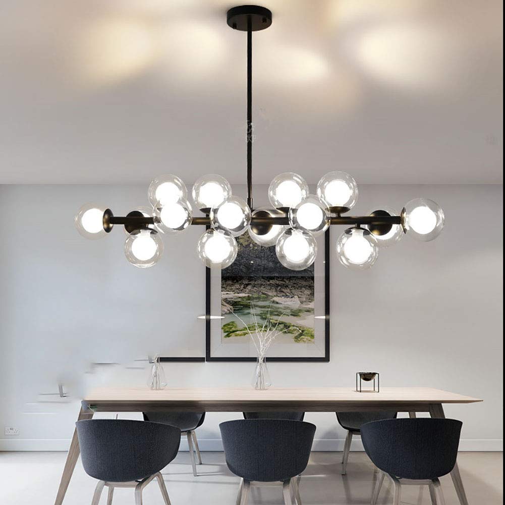 Negro Sputnik Candelabro Vendimia Redondo Metal Cromado Durante La Luz Esférico Vidrio Luz Colgante Para Cocina Granja Fogón Pasillo-Negro. 16 bolas largas en la pantalla de la bola