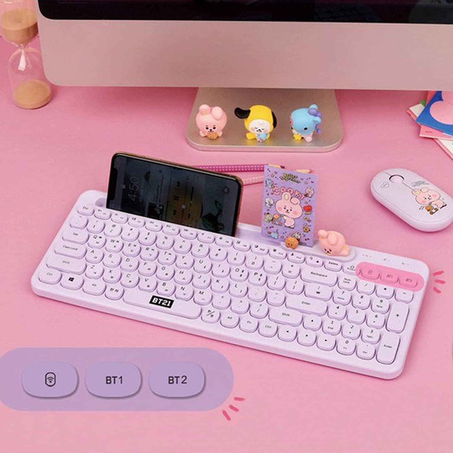 ROYCHE BTS Inspired Characters Multi Pairing Wireless Keyboard, Little Buddy Baby Edition, All in Their Own Cute Style & Colors (CHIMMY - Yellow)