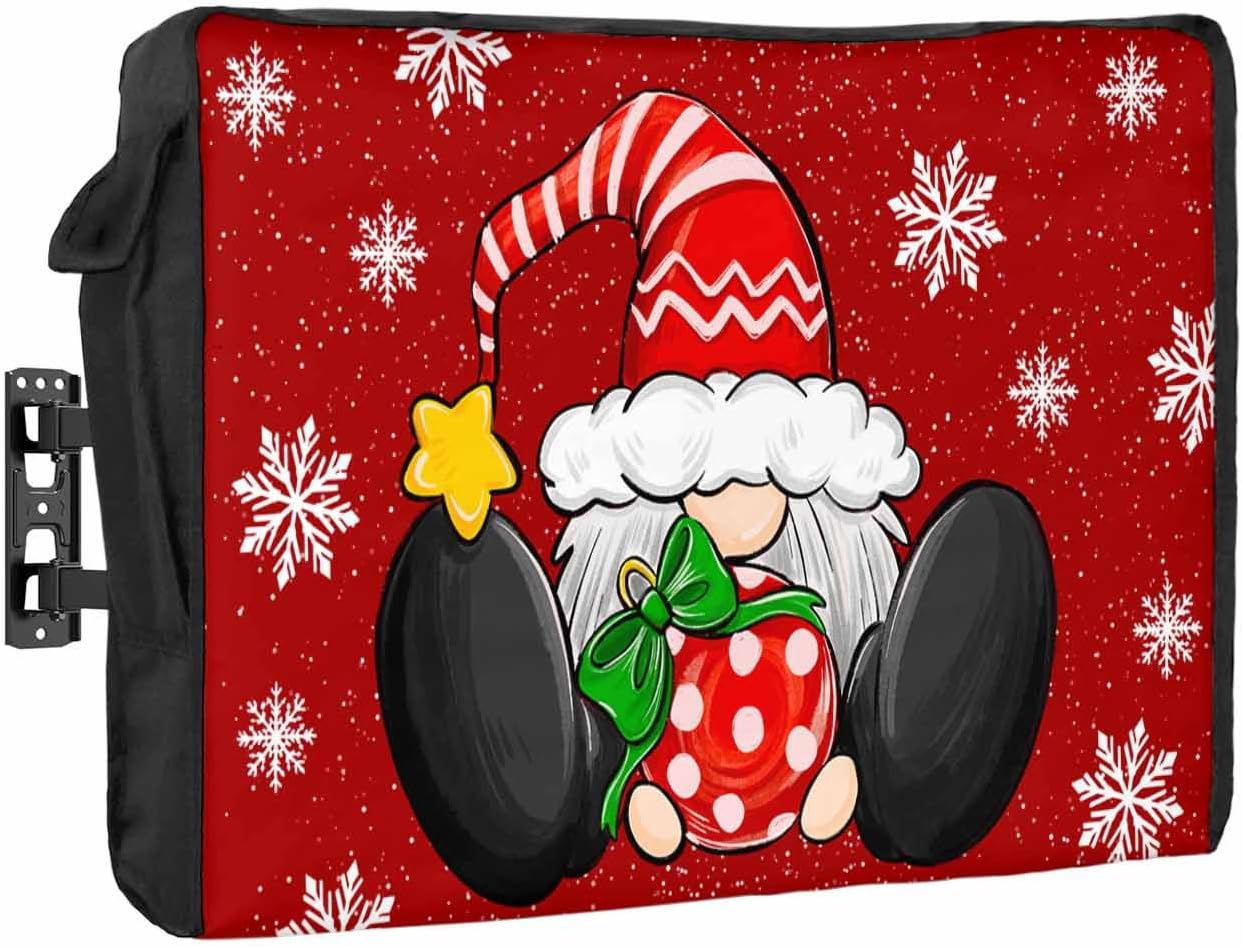 Christmas Snowflake Blue Outdoor TV Cover 60"-65" - 600D Waterproof TV Cover Weatherproof TV Screen Protector Dustproof Winter Gnomes Xmas Balls TV Display Protector for Outside Flat Screen TV