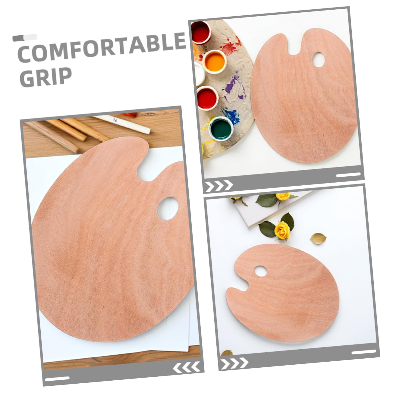 Veemoon 2 Stück Ovale Holz Mischpalette mit Daumenloch Ergonomisch für Öl und Gouachefarben zum Malen und Farbmischen