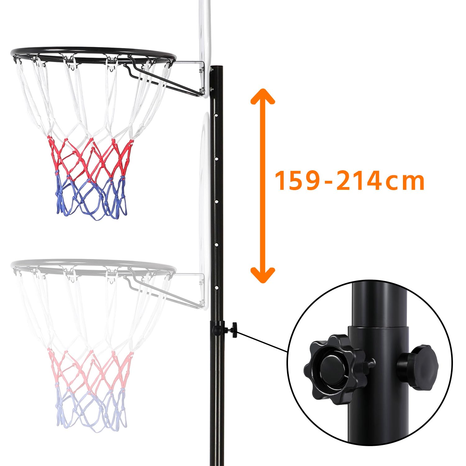 Yaheetech Basketballständer Basketballkorb mit Ständer Tragbar Korbanlage Outdoor Basketballanlage Höhenverstellbar von 159 bis 214 cm
