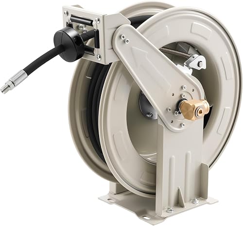 VEVOR Fuel Hose Reel, 1/4" x 50', Extra Long Retractable Grease Hose Reel, Spring Driven Auto Swivel Rewind, Heavy-Duty Carbon Steel Construction with Hose for Auto Repair, Heavy Industries, 5800 PSI