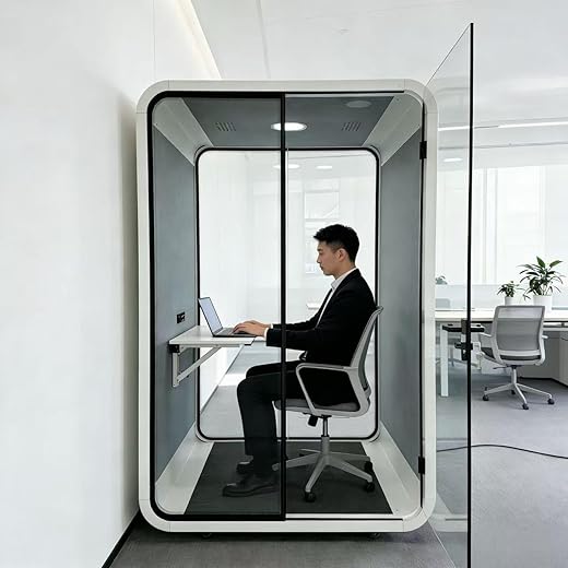 Portable Soundproof Booth,Privacy Office Pod,Sound Proof Booth for Home,Mobile Focus Room,1-2 Person Sound Pod Booth with Hidden Wheels LED Lighting System,Fans and USB Ports
