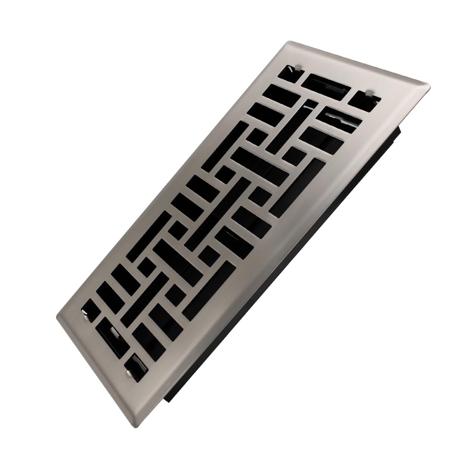 Howeall 4x10 Inches Heavy Duty Walkable Floor Register Easy Adjust Air Supply Lever Floor Vents - Seattle Design - Vent Cover for Home Floor - Satin Nickel