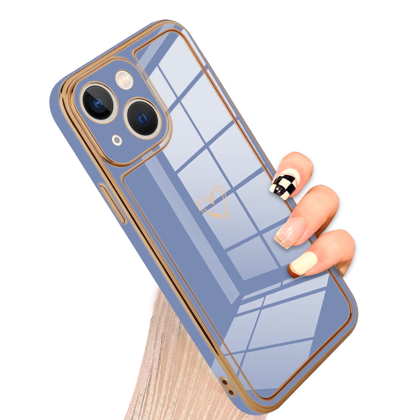 Wlxee Compatible iPhone 13 6.1" 2021 Purple Case, Luxury Plating Love Heart Women's Soft TPU Shockproof Camera Case for iPhone 13 case