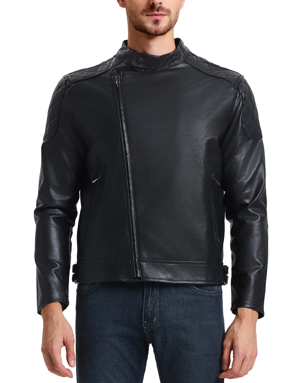 Wulfulmens Leather Jackets Faux Bomber Jacket For Men Motorcycle
