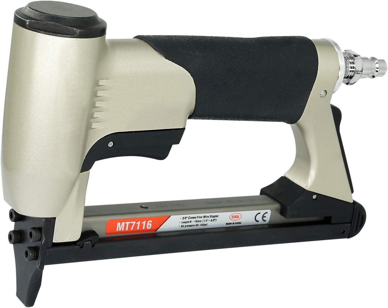 MT7116 Pneumatic Upholstery Stapler, Light and Quiet - 22 Gauge 71 Series 3/8-inch Crown, 1/4-inch to 5/8-inch Staples, Air Staple Gun, Power Upholstery Stapler for Furniture