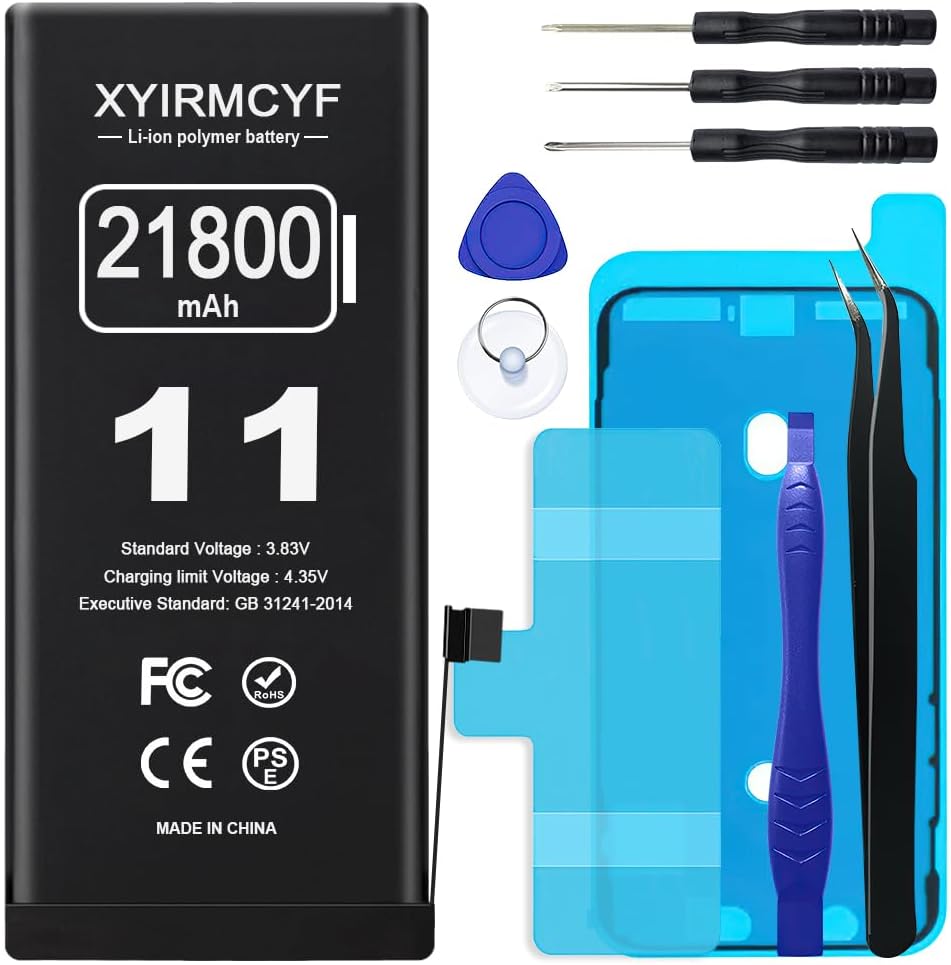 XYIRMCYF 21800mAh Super Capacity Battery Compatible with iPhone 11, 0 Cycle Li-Polymer Replacement Battery for iPhone 11, with Professional Repair Tool Kit