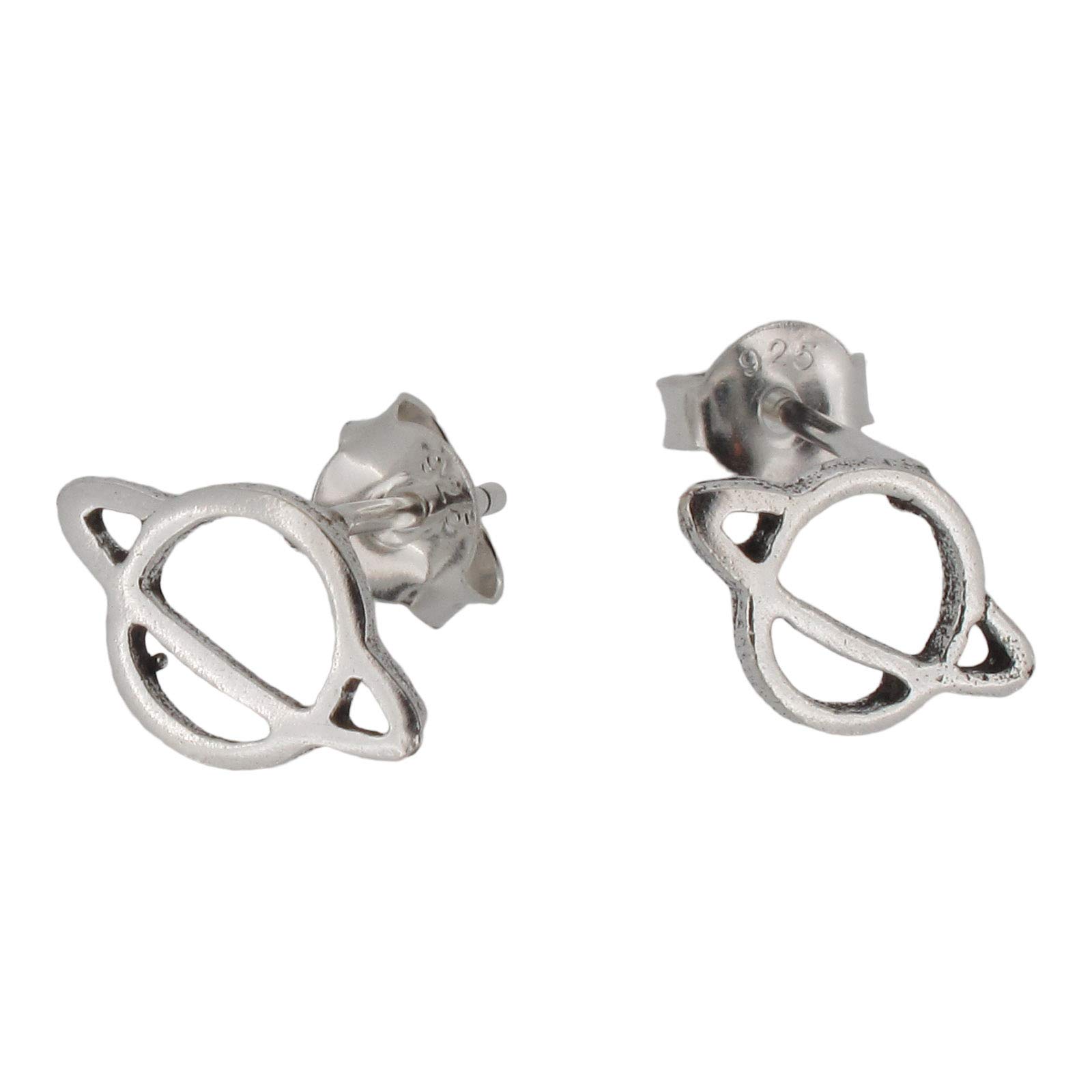 925 Sterling Silver Saturn Planet Stud Earrings