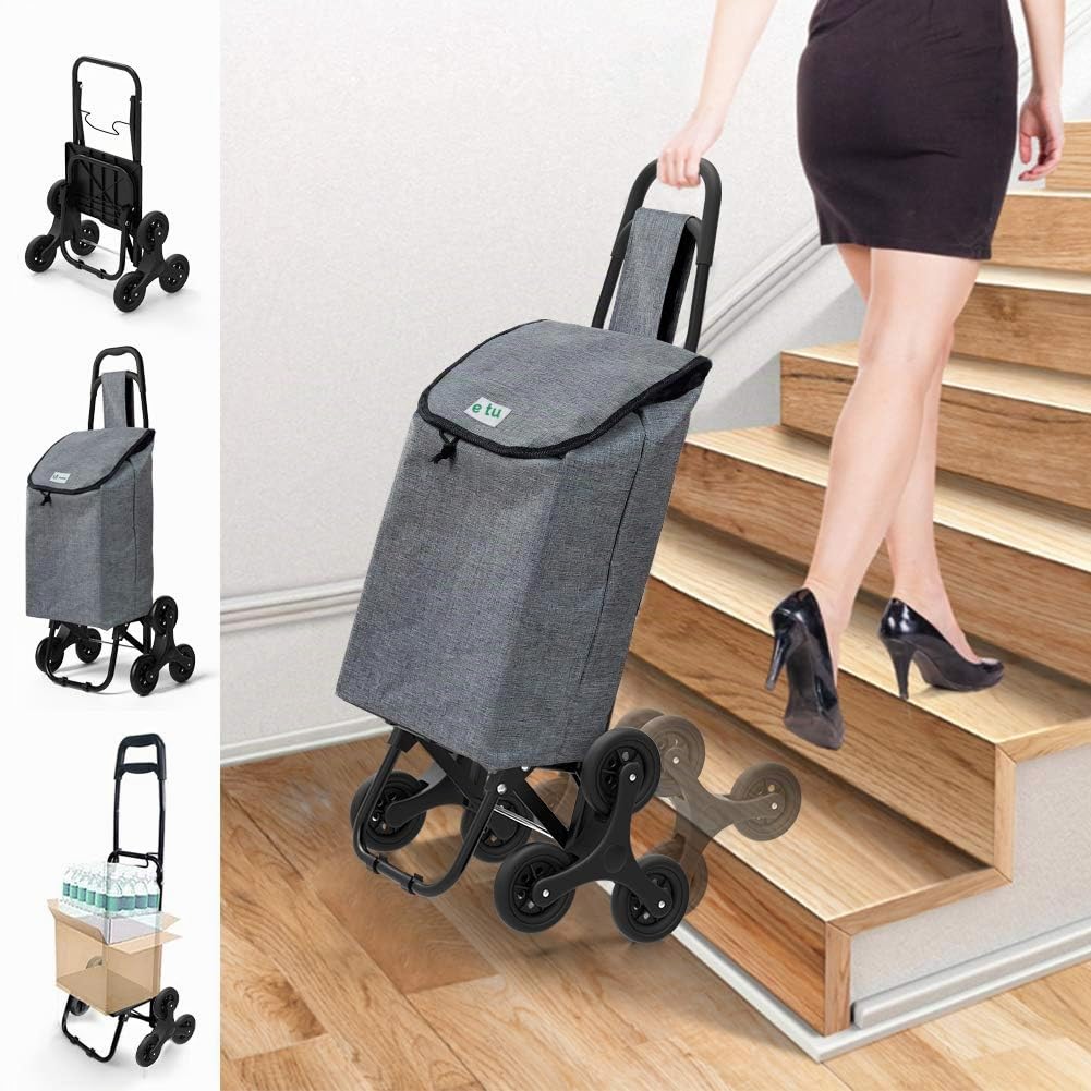 VOUNOT® Carro de la Compra con 6 Ruedas para Subir Escaleras, Carrito de la Compra Plegable, Bolsa Impermeable de 32 L, Gris