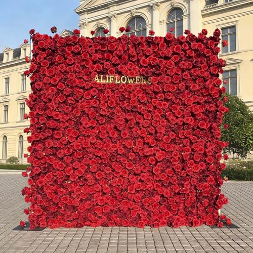 Aliflowers Artificial Red Rose Flower Wall Backdrop Luxury&zwnj; Floral Backdrop for Wedding Balloon Party Baby Shower Birthday Decor Quick Assembly