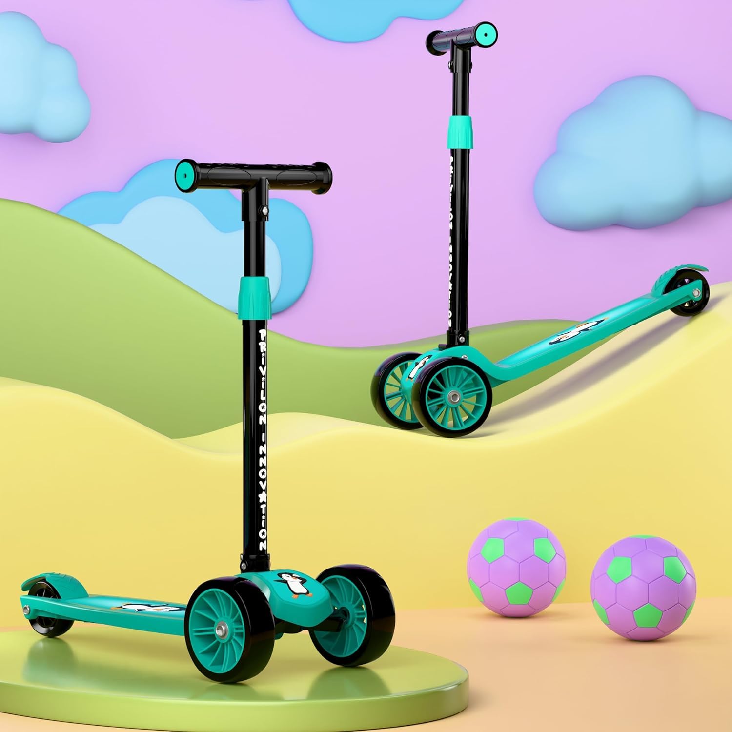 MAGICLY Kids 3-Wheel Foldable Scooter – Adjustable Height, Wide Anti-Slip Deck, Smooth PU Wheels Game, Lightweight Kick Scooter for Boys & Girls of Ages 2-10 Years (Scooter Mixx)