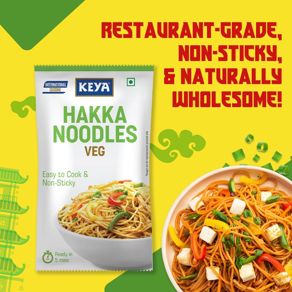 Keya Hakka Noodle Veg 150g pack of 2 | Chinese Restaurant Style | Quick & Easy to Prepare | Steamed & Air Dried | Zero Oil | Natural Ingredients | Zero Trans Fat | Delicious Taste | Ideal for Home-Cooked Chinese Meals 2