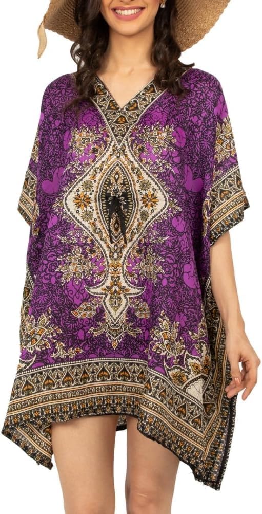 Hippy Boho Maxi Short Kaftan Dress Free Size Women Caftan Tunic Dress Night-Gown Beach Cover Up Wear