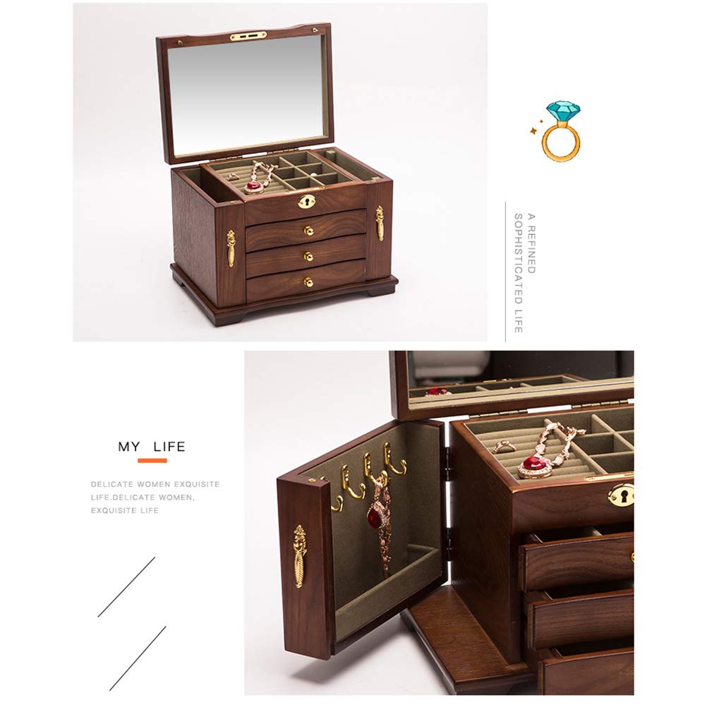Joyero Grande de Madera con Cerradura, Elegante Organizador para Anillos, Pendientes, Pulseras, Regalo Ideal para Amigos y Familiares, Madera de Pino, 27,8 * 18,8 * 19,7 CM (Blanca)