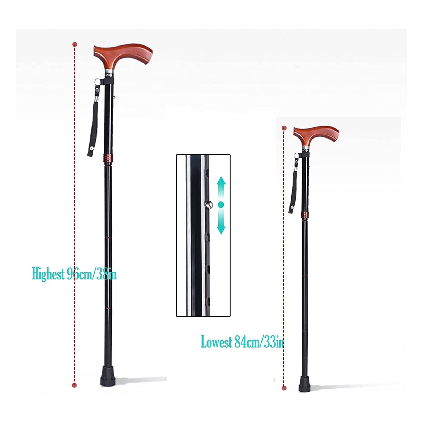 Seguridad Muletas Muletas avanzadas Bastones de Aluminio Bastones para Caminar de Altura Ajustable Correa Plegable Muñequera Muleta Bastón para Caminar de Viaje Cómodo