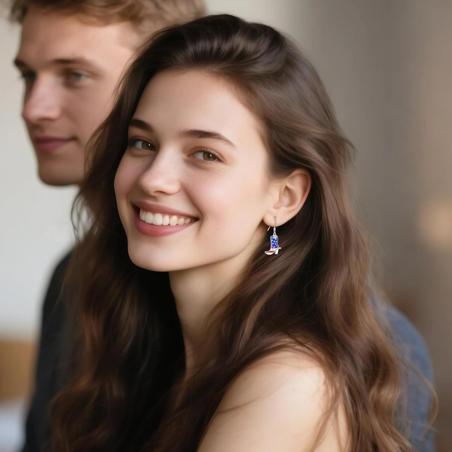 4th of July Boots Dangle Earrrings Sterling Silver USA American Flag Earrings Patriotic Jewelry Gift for Women - Image 3