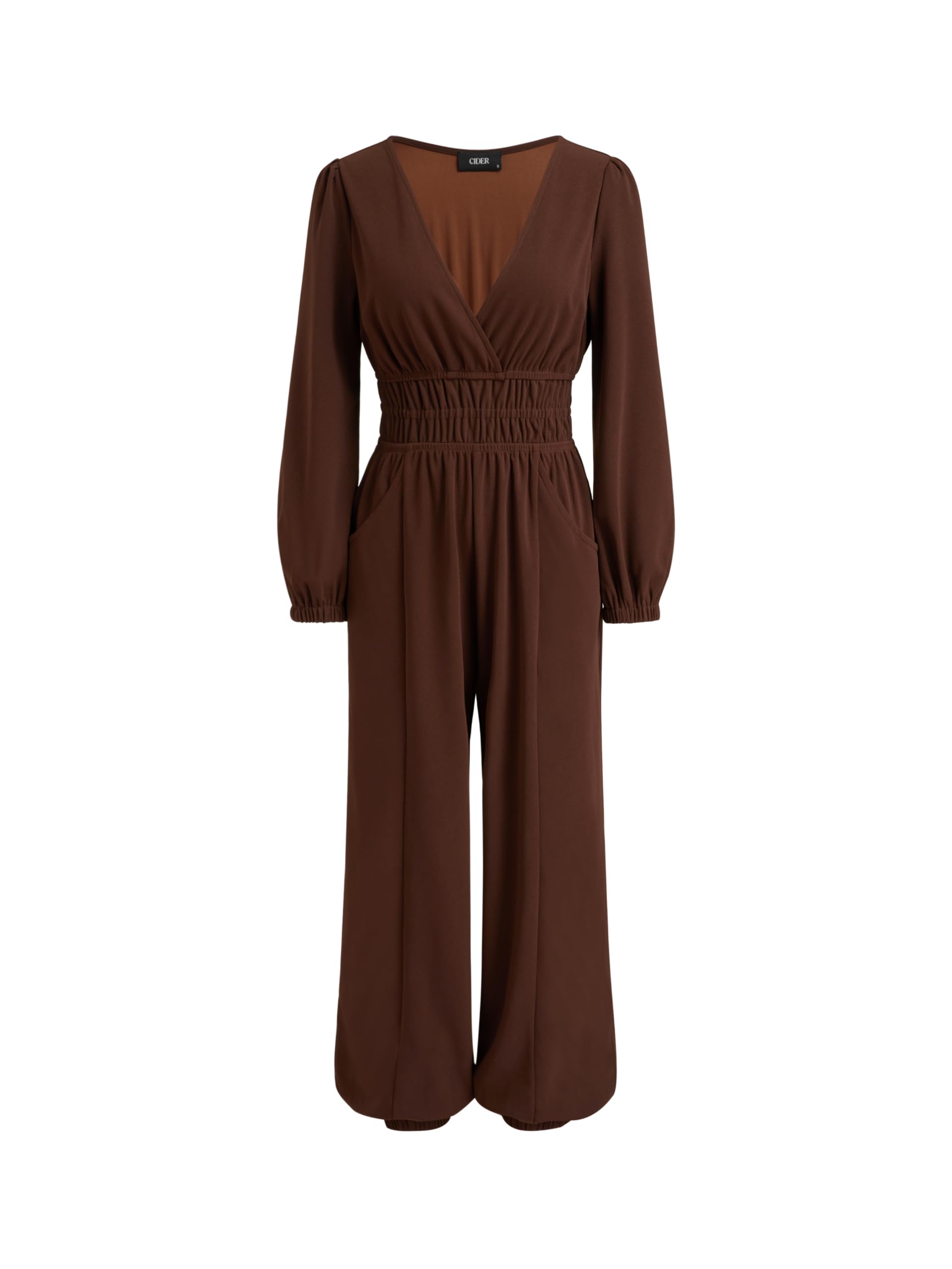 Womens Long Sleeve Jumpsuit V Neck Wide Leg Romper Casual Dressy Jumpsuit-image-33