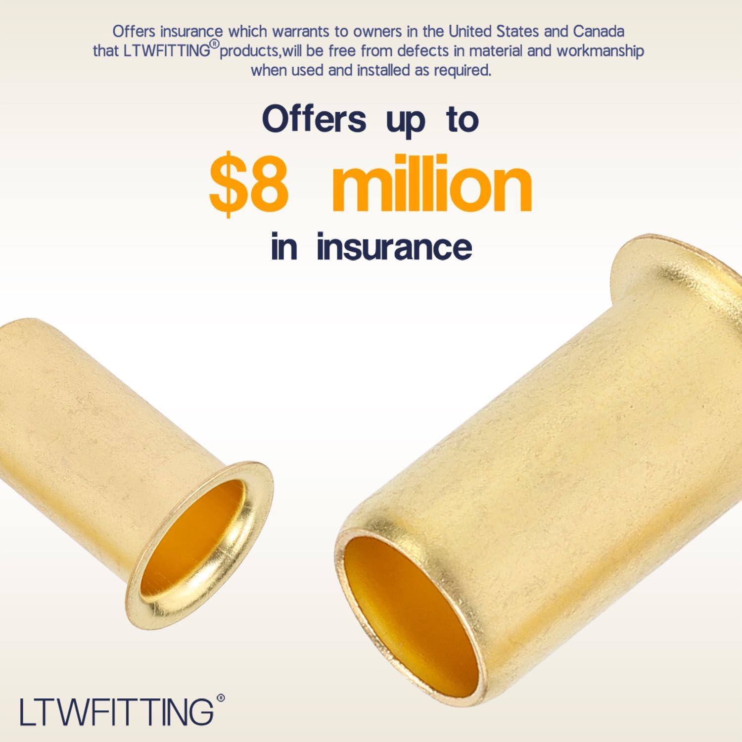 LTWFITTING 1/2-Inch Brass Compression Insert,Brass Compression Fitting(Pack of 50)