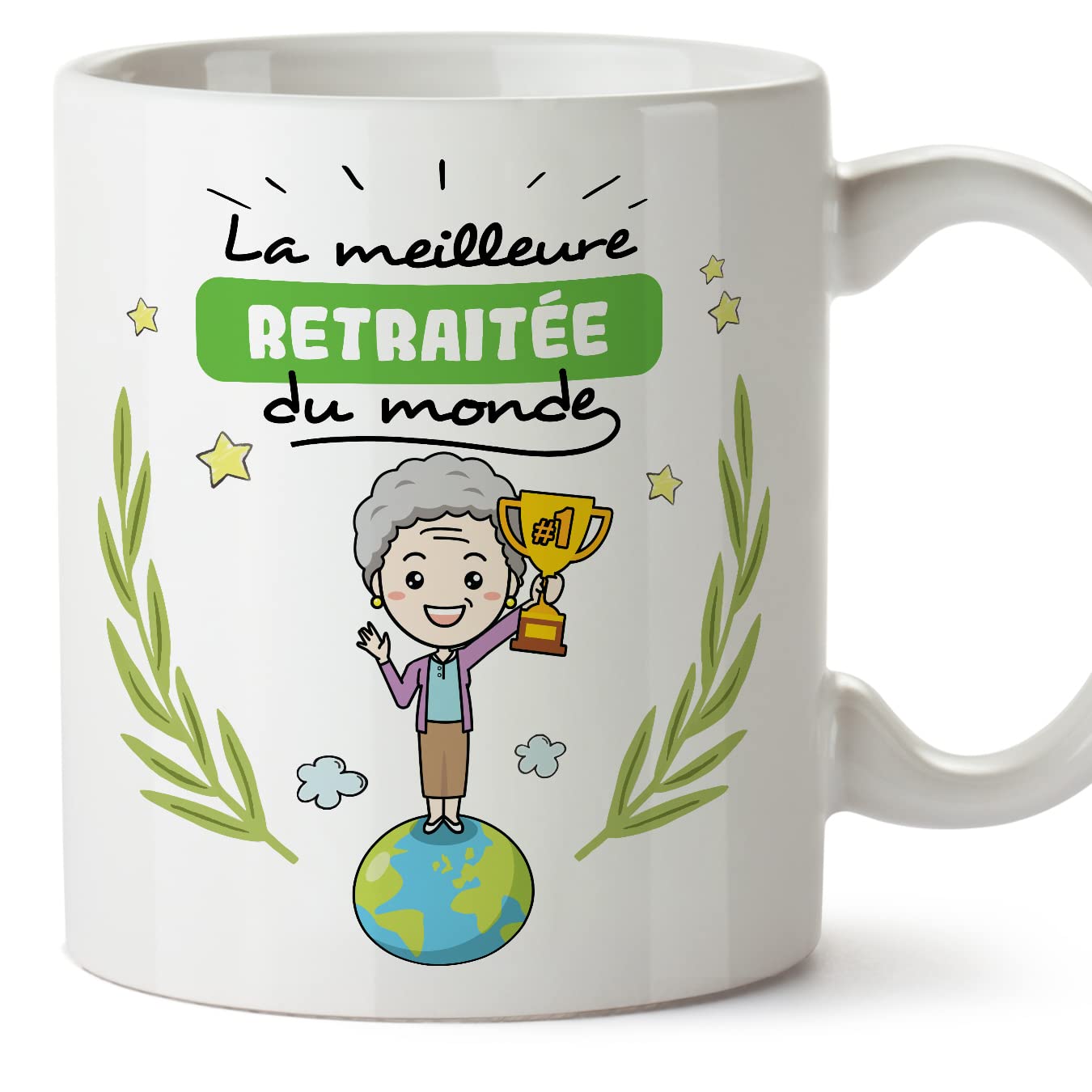 MUGFFINS Retiree Woman Mug - in French - Meilleur du Monde - Funny Gift for Colleagues - Ceramic 11oz Mug