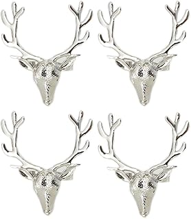 Yalulu 4Pcs Metal Deer Elk Napkin Rings Napkin Holder Table Decorative for Christmas Wedding Banquet Thanksgiving Dinner Decor Metal Stag Napkin Ring (Silver)
