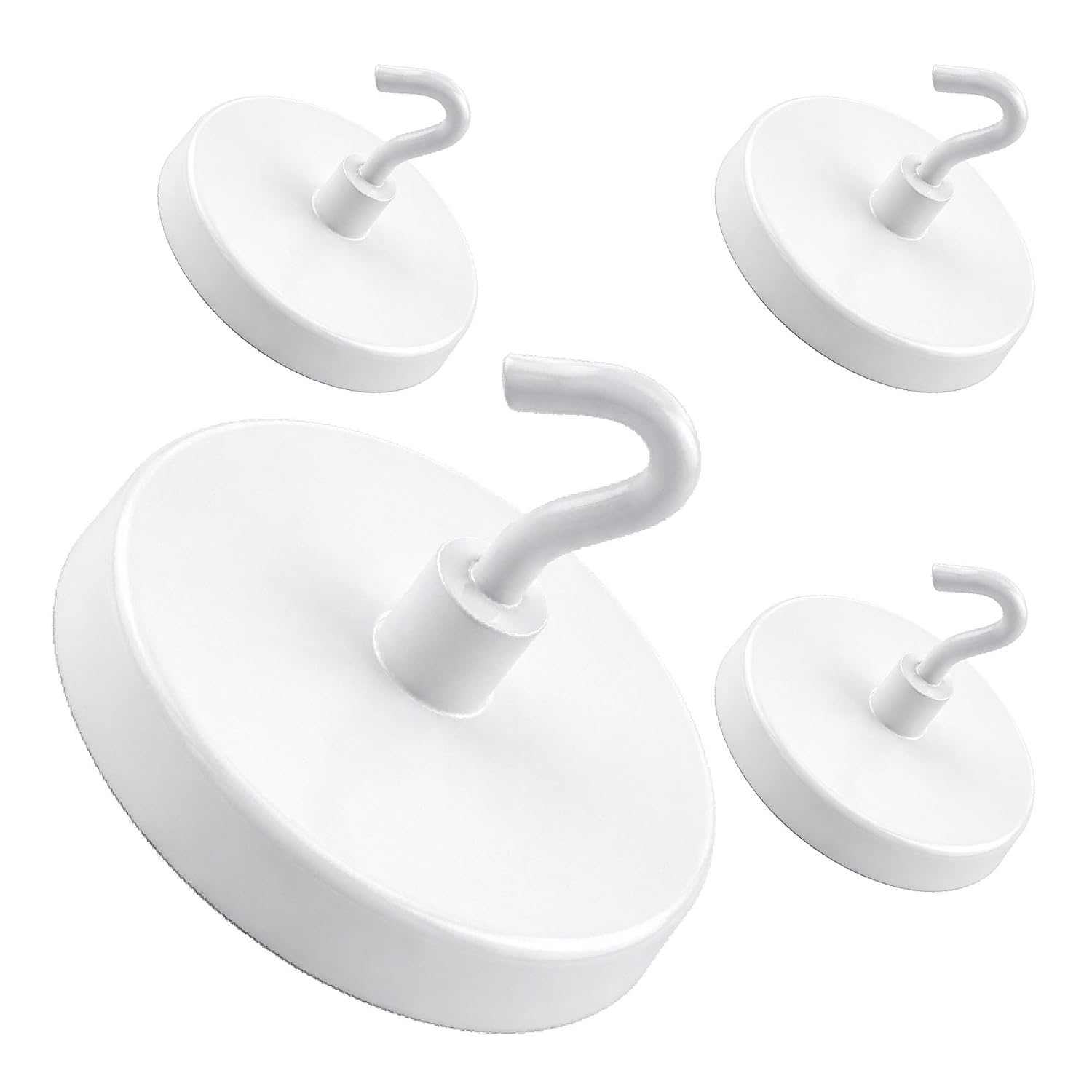 Master Magnetics Magnetic Hooks | Pack of 4 Heavy Duty Ceramic Hooks | 26 Pound Pull Force | MHHH26X4, White