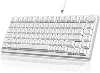 ATTACK SHARK x AJAZZ AK820 Teclado mecânico para jogos com fio com vedação e controle de botão CNC, layout ANSI 75%,espuma de absorção de som 5,interruptor azul hot-swap,retroiluminação azul (Branco)