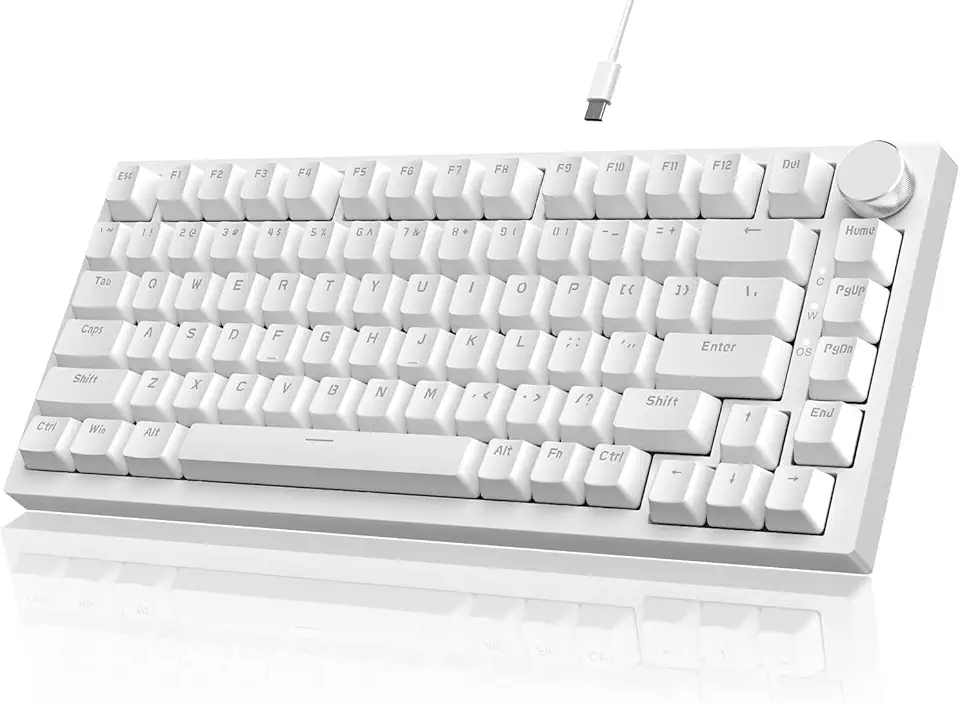 ATTACK SHARK x AJAZZ AK820 Teclado mecânico para jogos com fio com vedação e controle de botão CNC, layout ANSI 75%,espuma de absorção de som 5,interruptor azul hot-swap,retroiluminação azul (Branco)