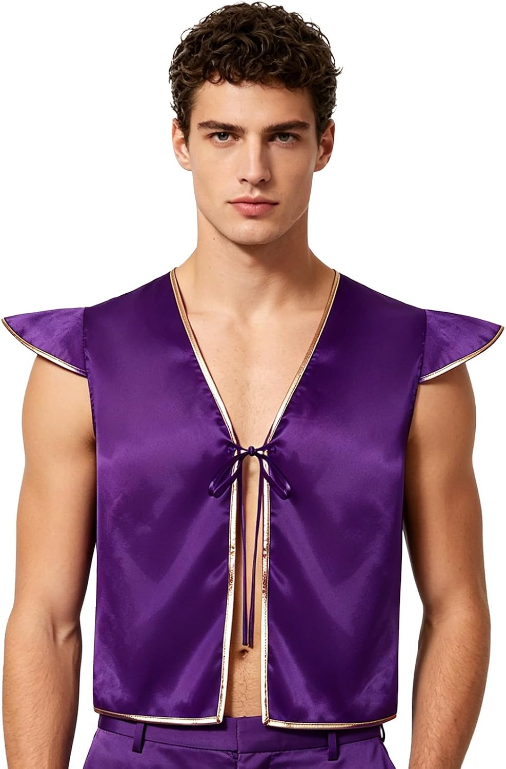 iiniim Men Plunge V Neck Indian Cardigan Sleeveless Dance Tops