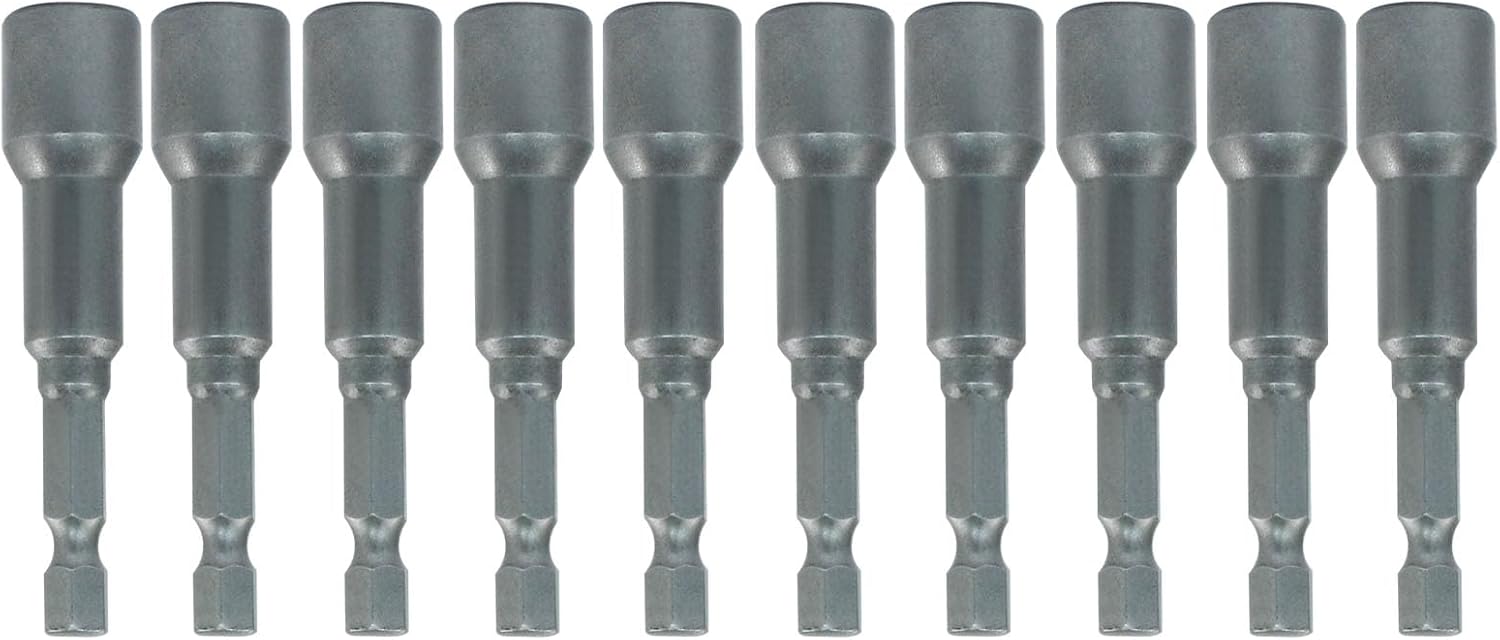 10 Pcs Hex Nut Driver, 1/4" Hex Shank to 3/8" Hex Socket Power Nut Driver Bits, Magnetic Nut Setter Drill Bits, Quick-Change Power Nut Driver Bit Set Hex Shank Drill Bit Holder, 65mm Length