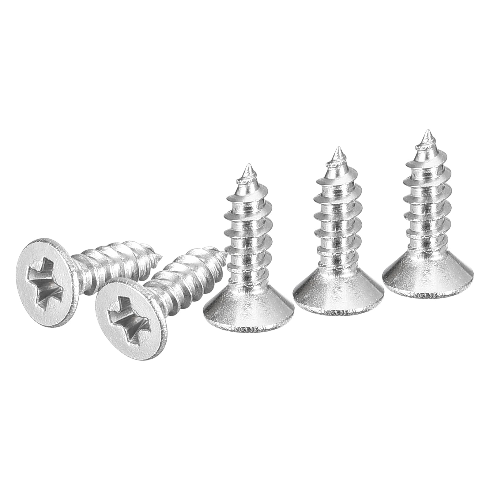 DTGN 100Pcs #4x3/8 Flat Head Wood Screws, 304 Stainless Steel Phillips Self Tapping Screws - Good for Woodworking, Furniture - Silver