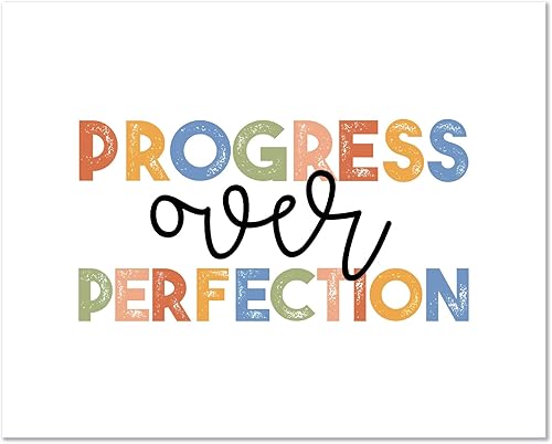 Progress Over Perfection - Póster motivacional para decoración de pared para aula, decoración de habitación infantil, decoración bohemia de aula de