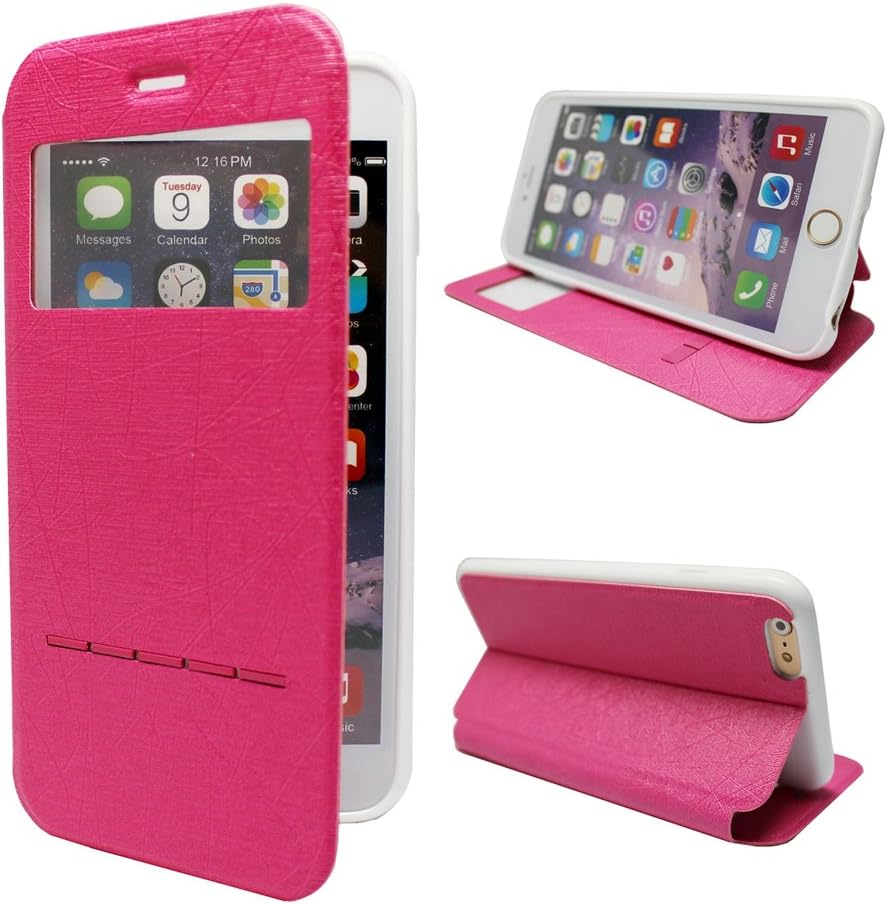 Comsoon Fashion Shockproof Case for iPhone 6 Plus, [SLIDE SERIES] [Smart Case] Cover Leather Folio Flip Case with [Kickstand] Shell For Apple iPhone 6 5.5 Case Smart [Slide Answer] Case (Pure Hot Pink)