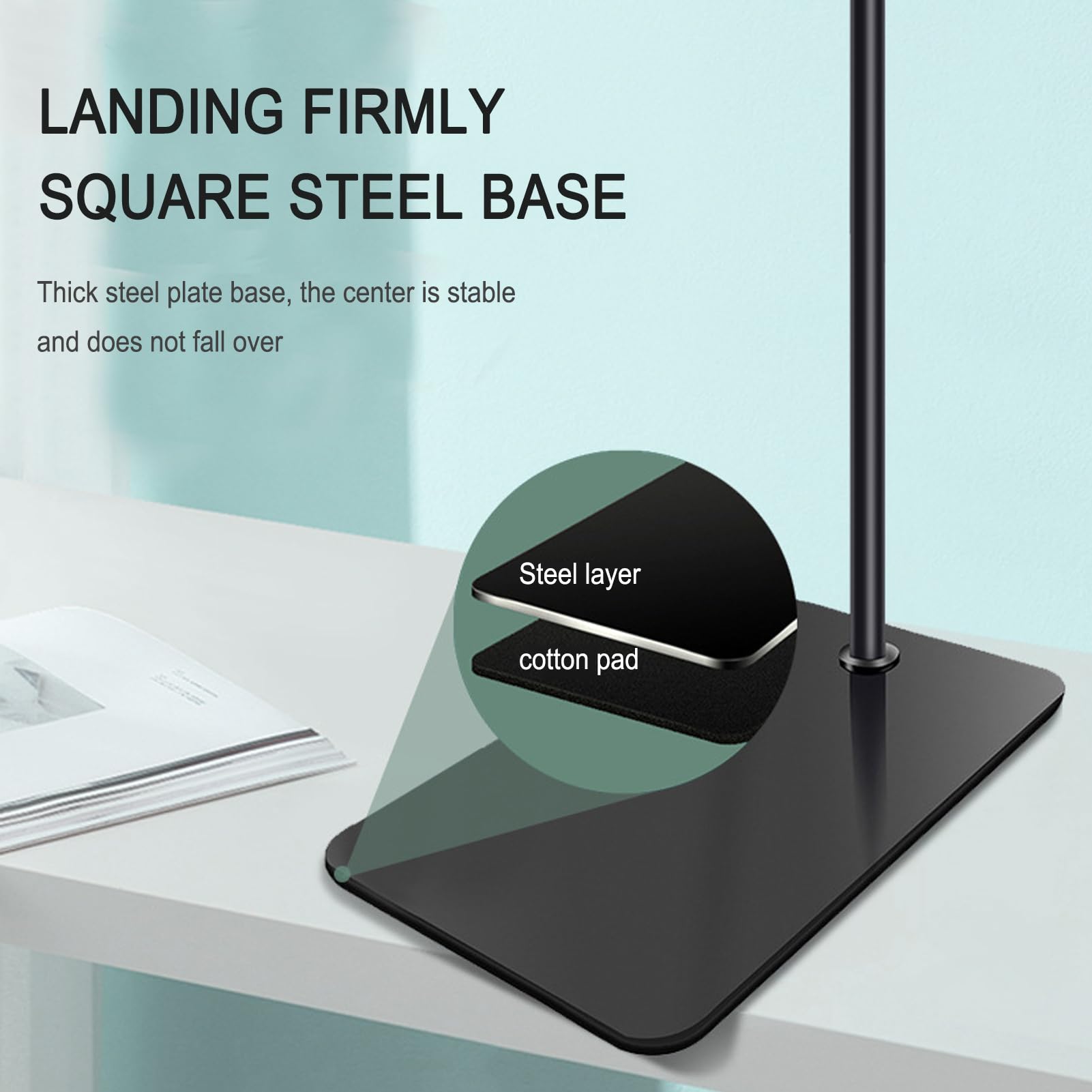 Soporte de suelo para tableta, altura y ángulo ajustables, base estable, manos libres para tabletas y teléfonos celulares