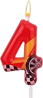 Vista 10 de Vela de cumpleaños con temática de autos de carreras, vela roja con número relámpago, decoración perfecta para tartas y suministros de decoración
