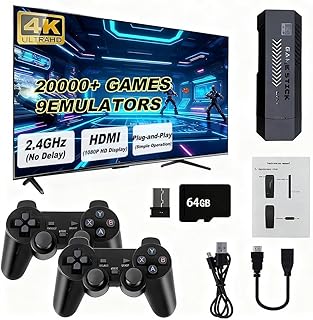 Zikynn M8 Retro Game Console with 2 Wireless Controllers, 64GB, Over 20,000 Classic Games, Ideal Gaming Gift for Boys and Adults