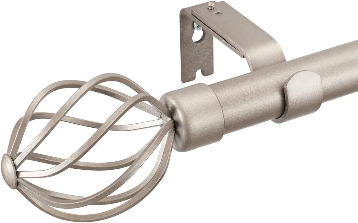Mayrhyme Adjustable Curtain Rod for Window 48 to 84 Inches,Twisting Cage with Cap 1-Inch Diameter Pewter Curtain Rod